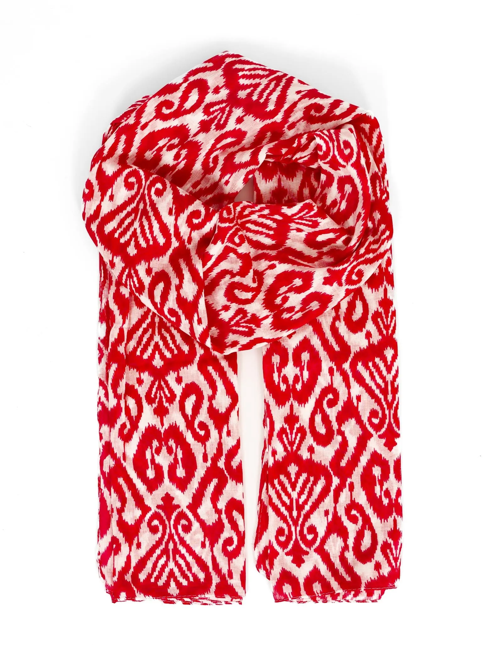 Saffron Lightweight Cotton Scarf - Red, Damask