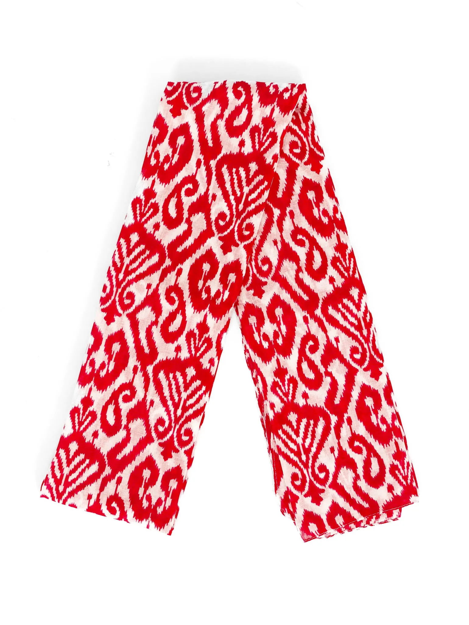 Saffron Lightweight Cotton Scarf - Red, Damask