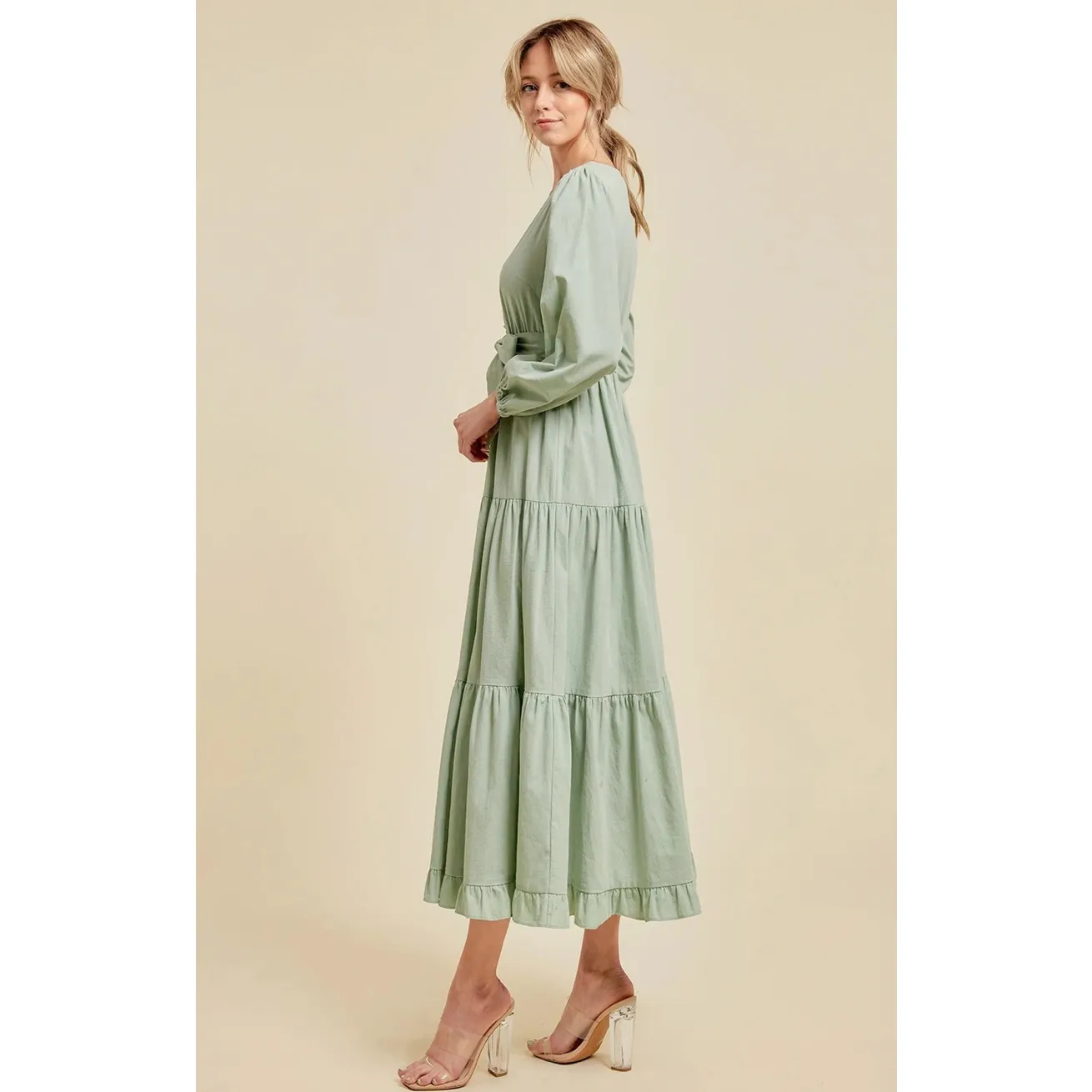 Sage Tie Waist Maxi Dress