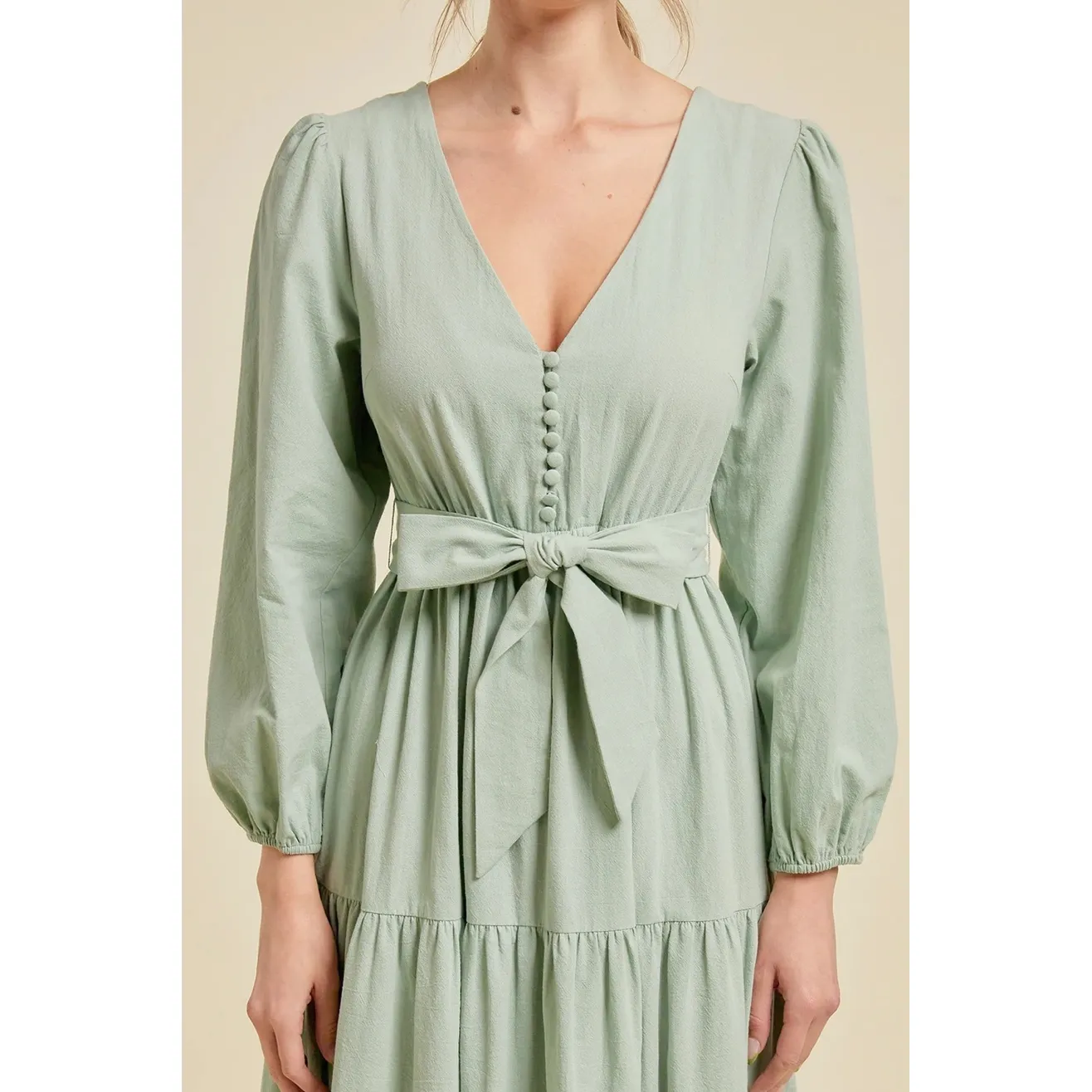 Sage Tie Waist Maxi Dress