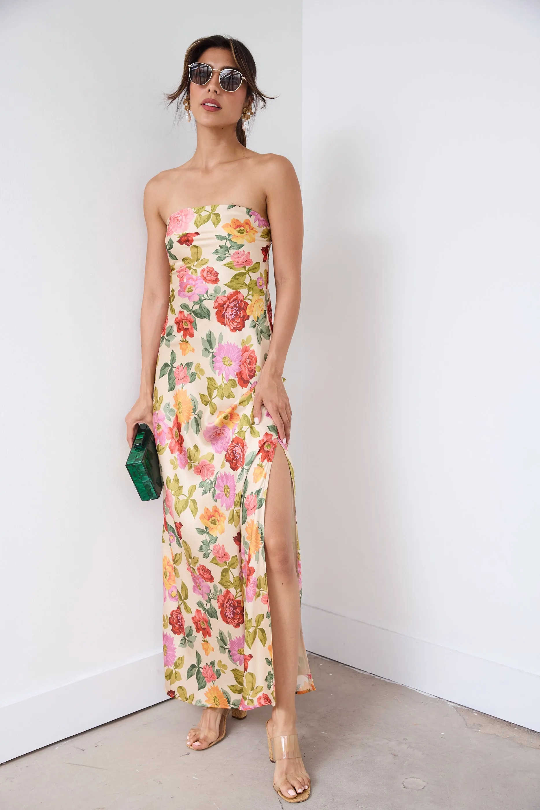 SALE - Aliyah Strapless Floral Maxi Dress