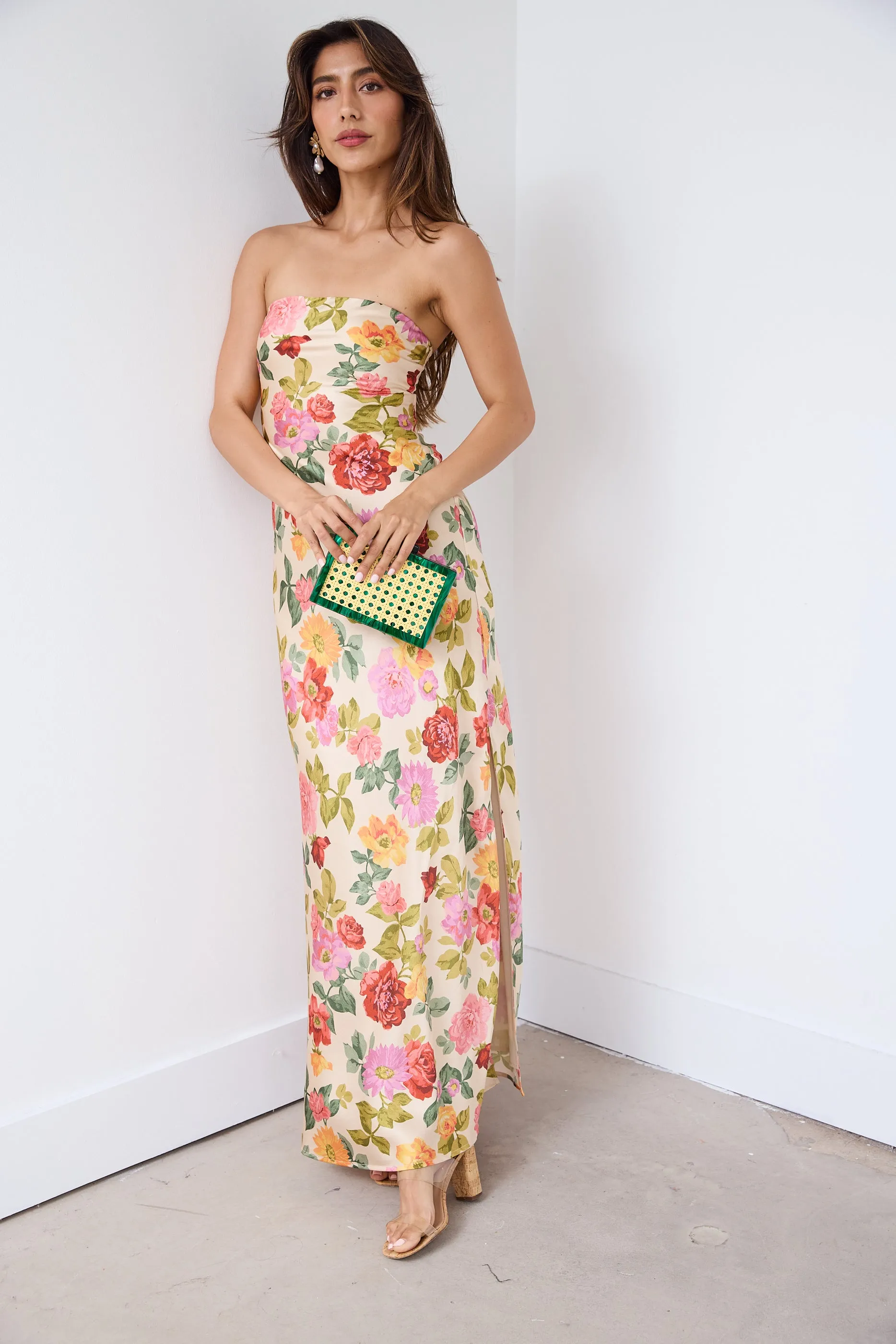 SALE - Aliyah Strapless Floral Maxi Dress