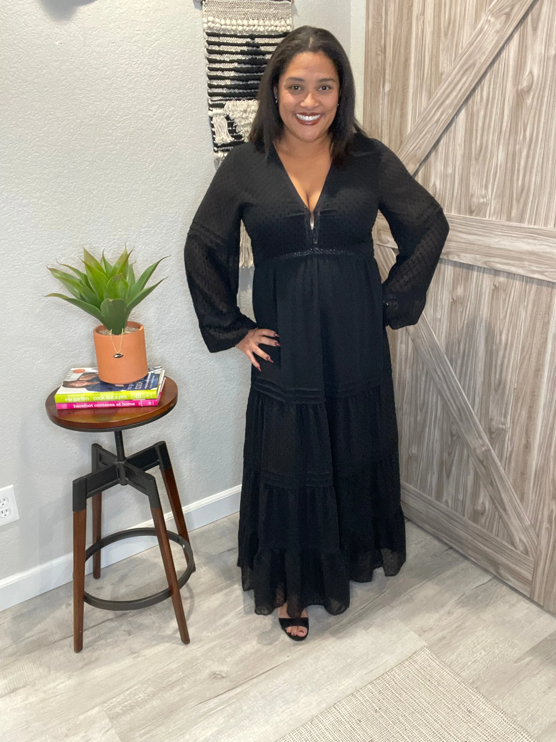 Saltwater Luxe Black Swiss Dot Maxi Dress