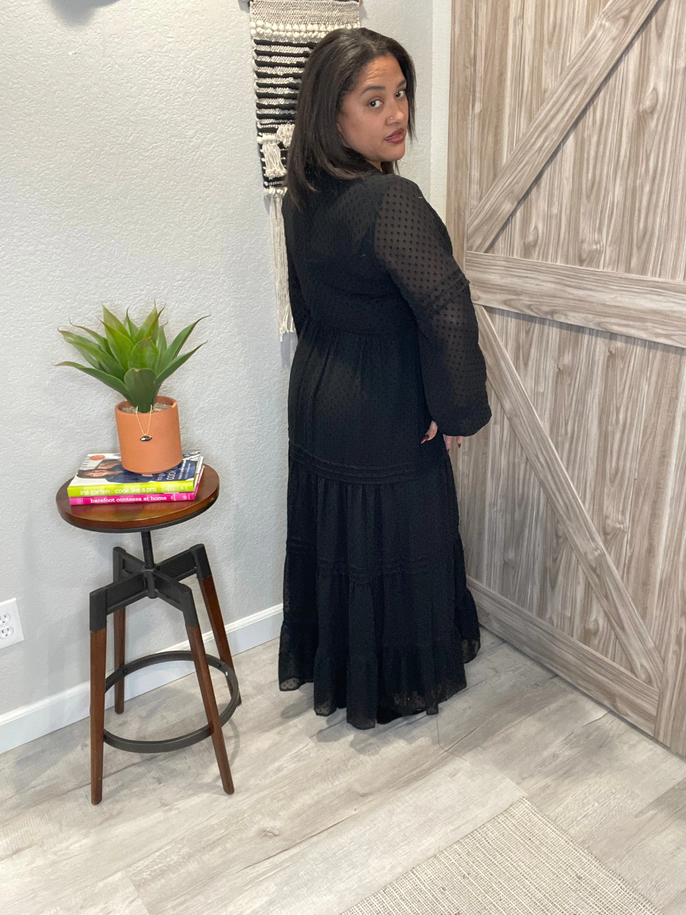 Saltwater Luxe Black Swiss Dot Maxi Dress