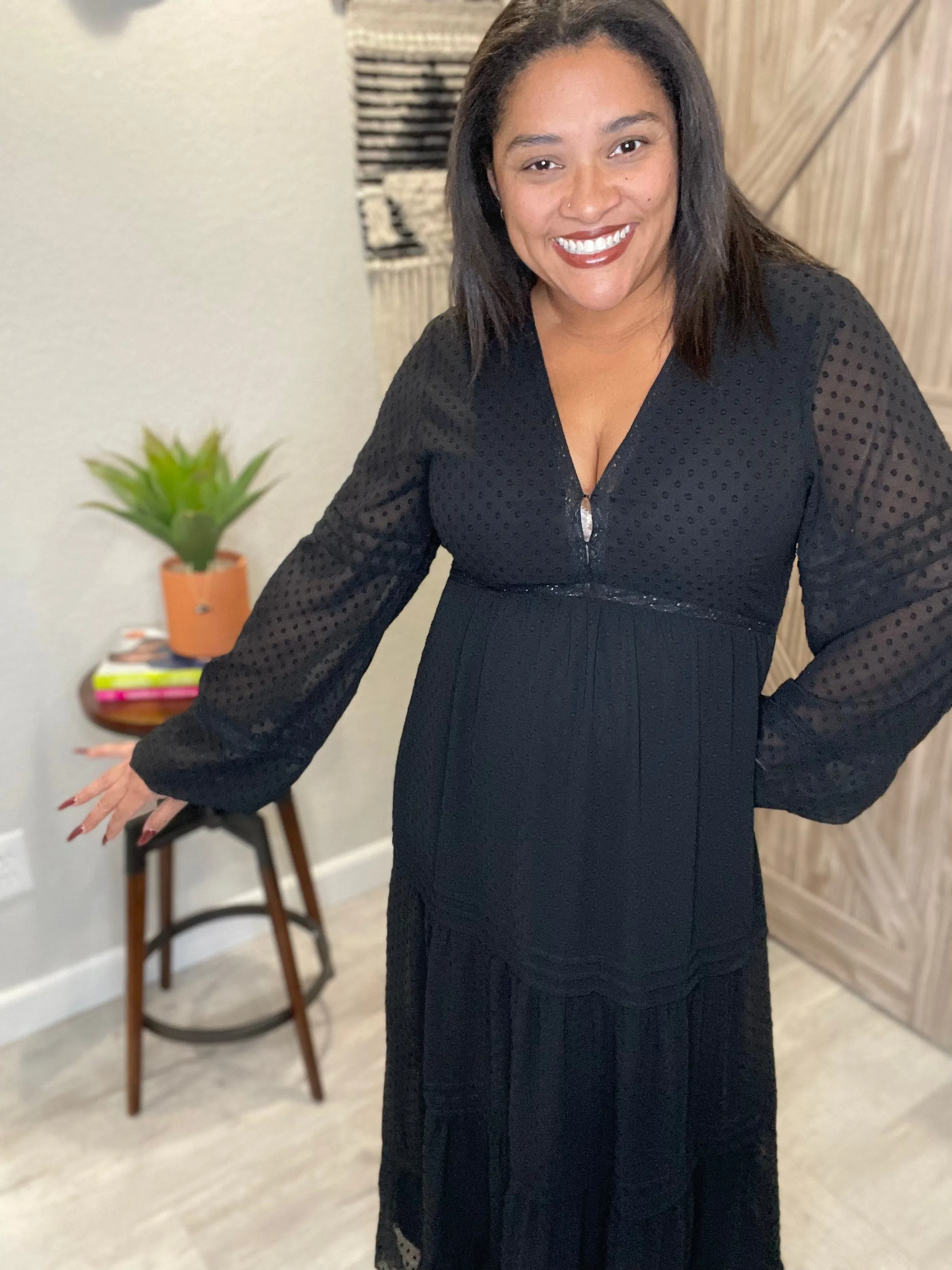 Saltwater Luxe Black Swiss Dot Maxi Dress