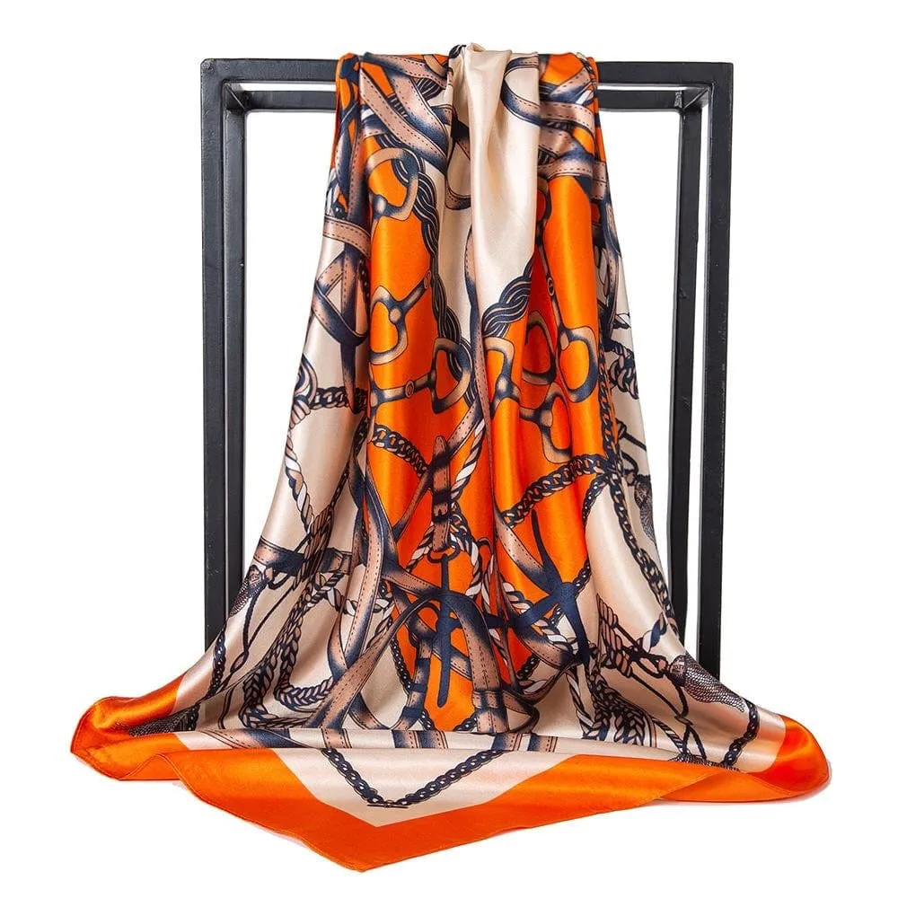 Satin square scarf - Chain orange