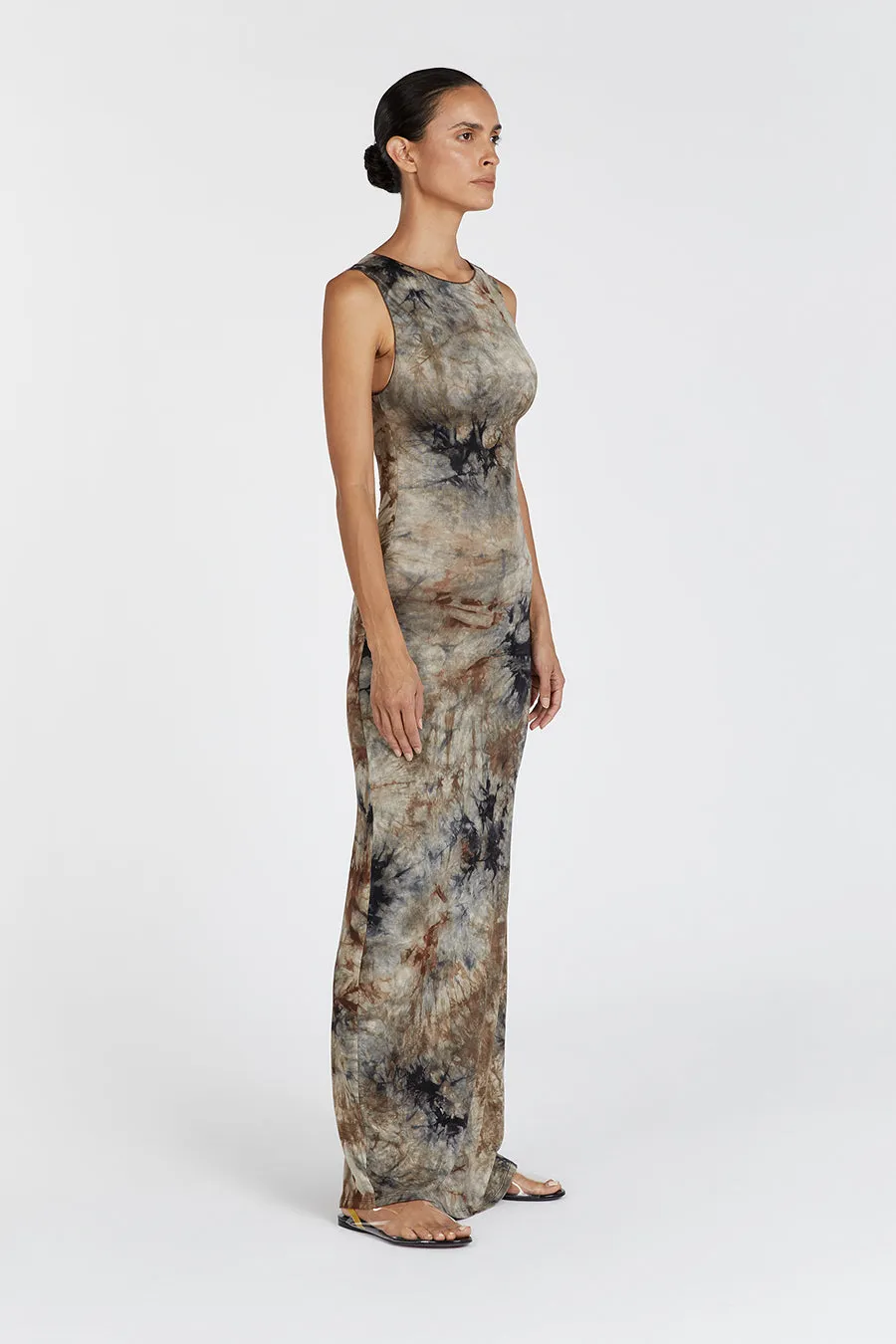 SAWYER TAUPE TIE DYE MIDI DRESS