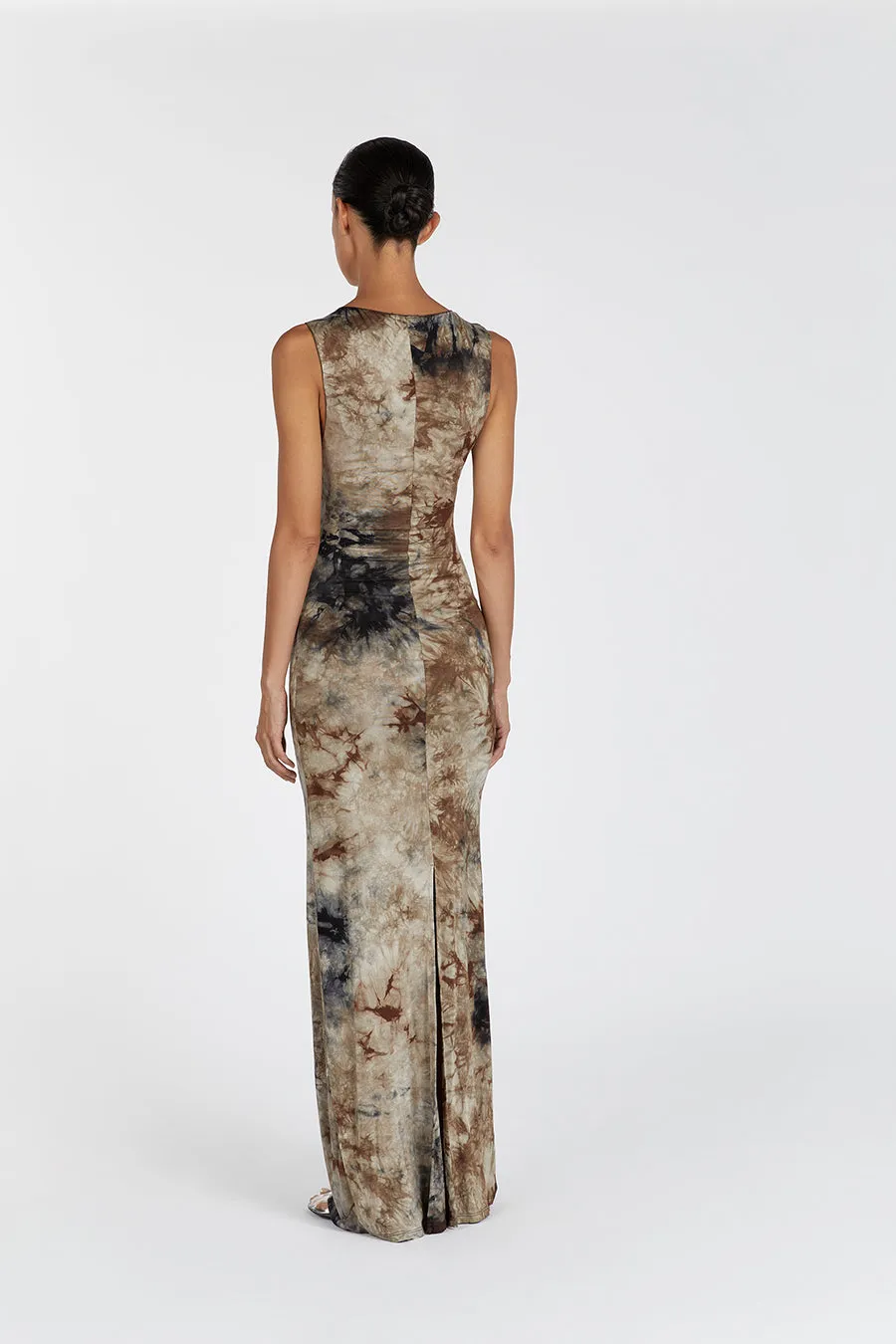 SAWYER TAUPE TIE DYE MIDI DRESS