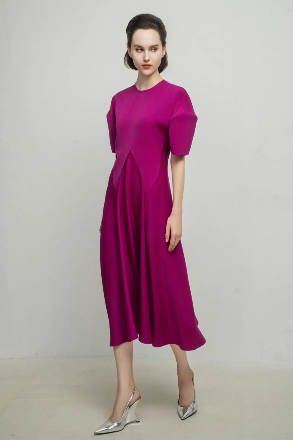 Scarlette A-line Round Neck Silk Midi Dress