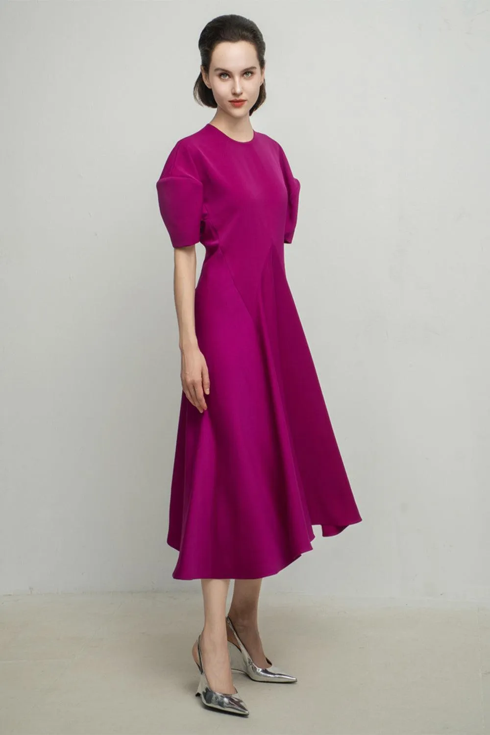 Scarlette A-line Round Neck Silk Midi Dress