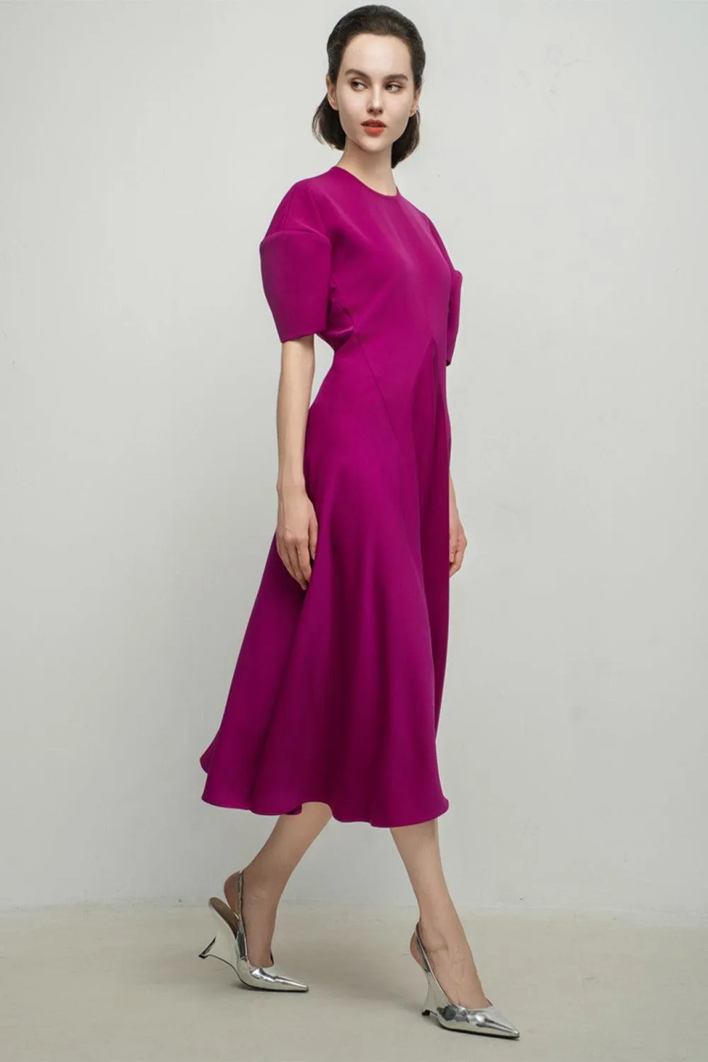 Scarlette A-line Round Neck Silk Midi Dress