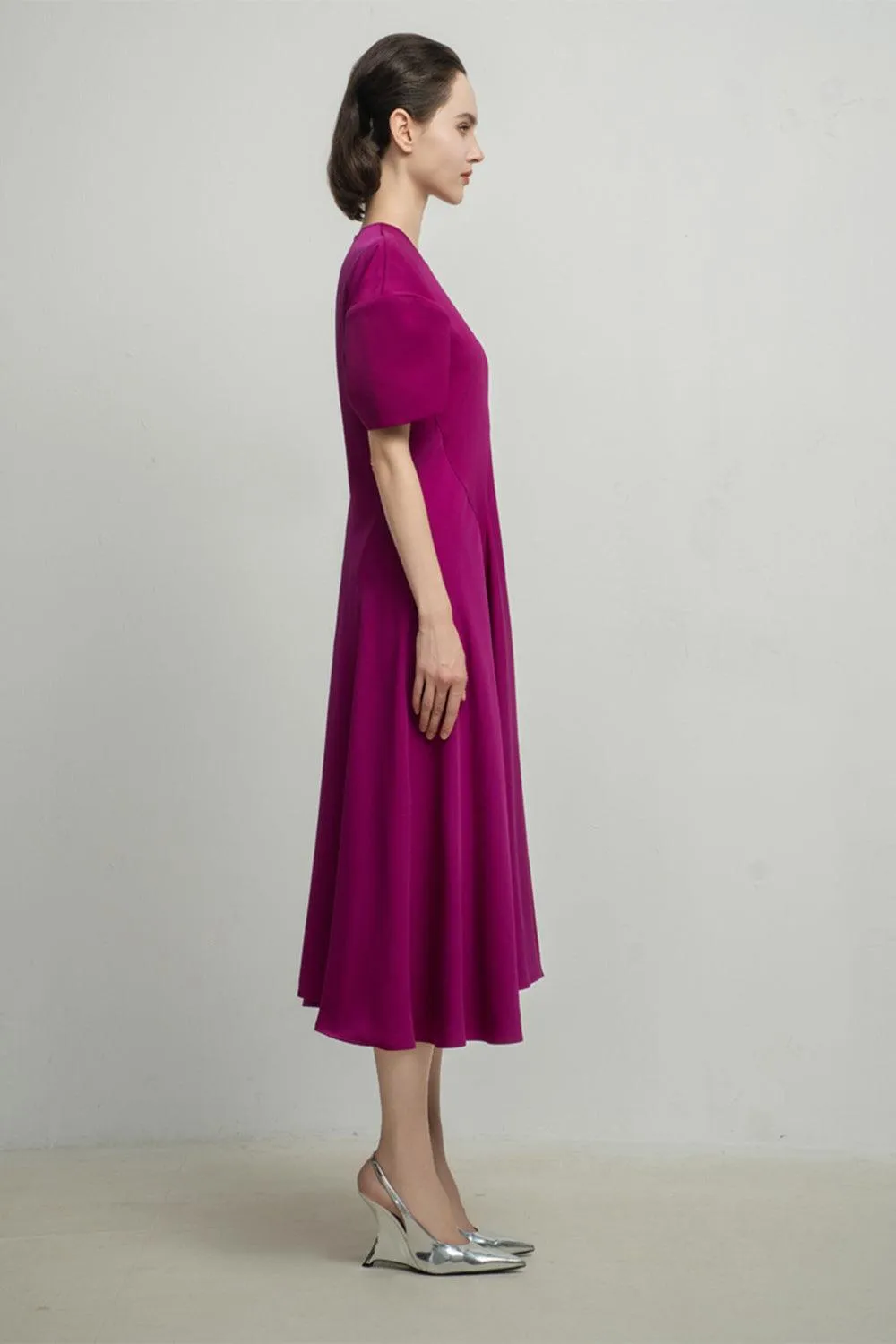 Scarlette A-line Round Neck Silk Midi Dress