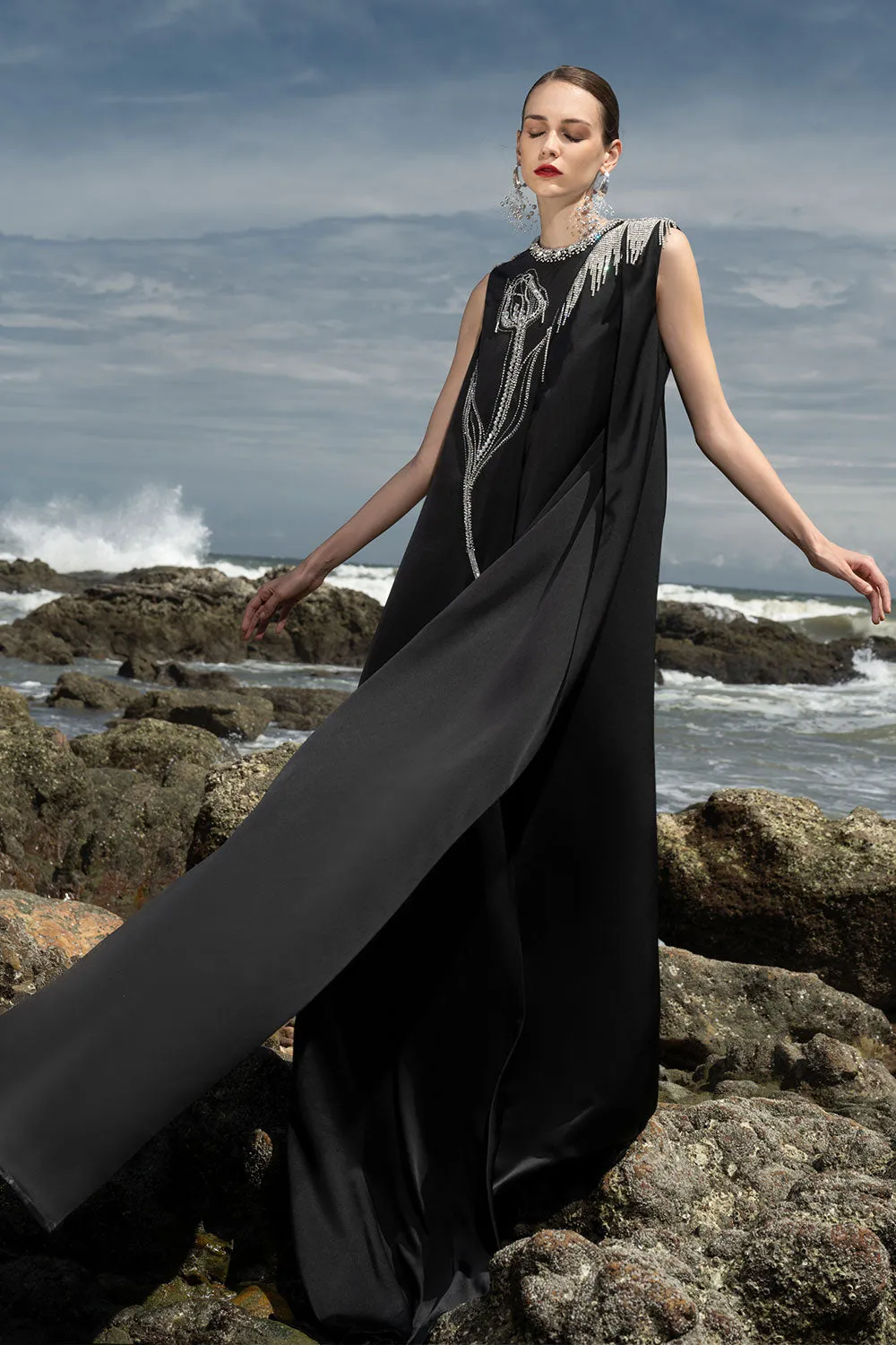 Scarllet Straight Sleeveless Silk Taffeta Maxi Dress