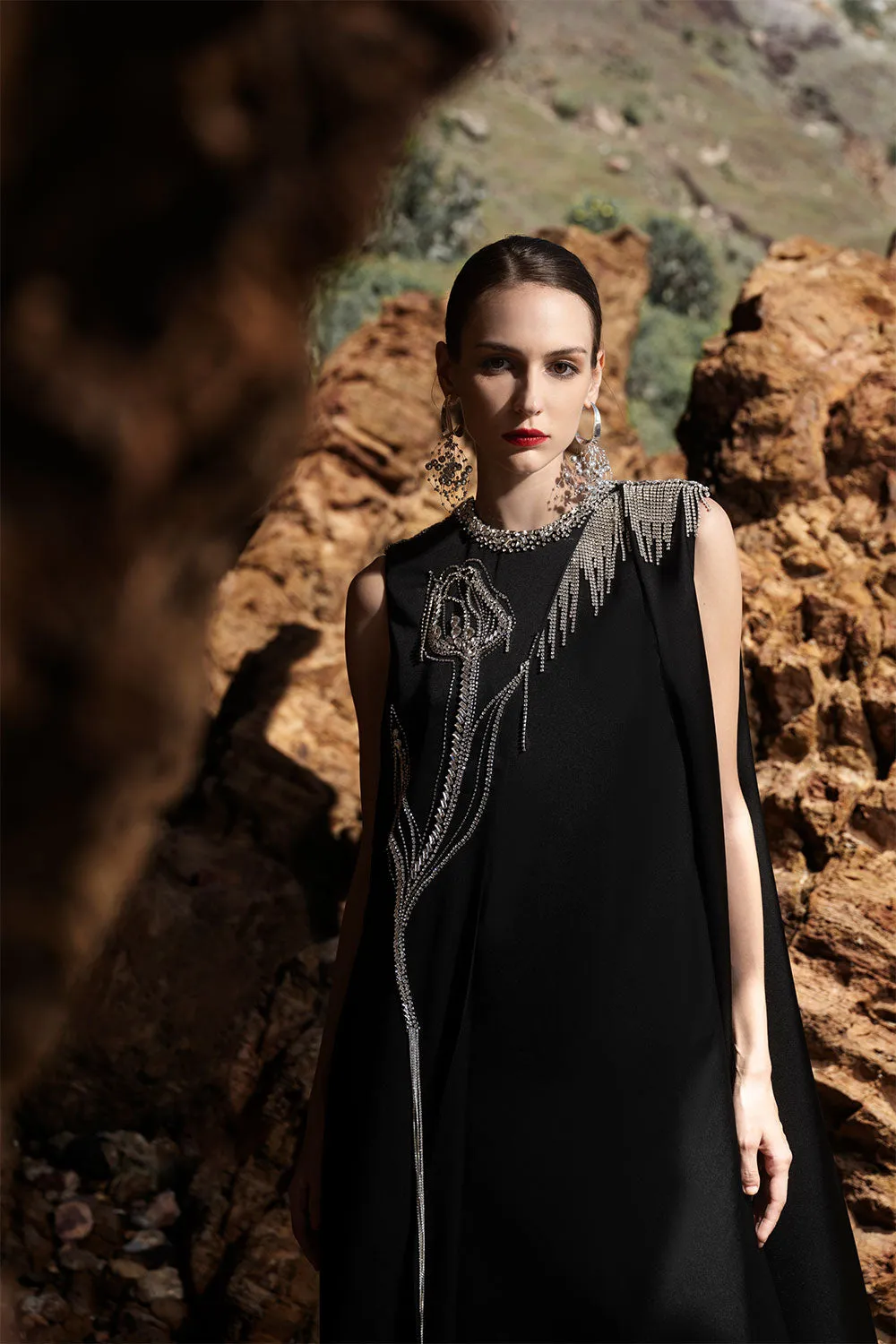 Scarllet Straight Sleeveless Silk Taffeta Maxi Dress