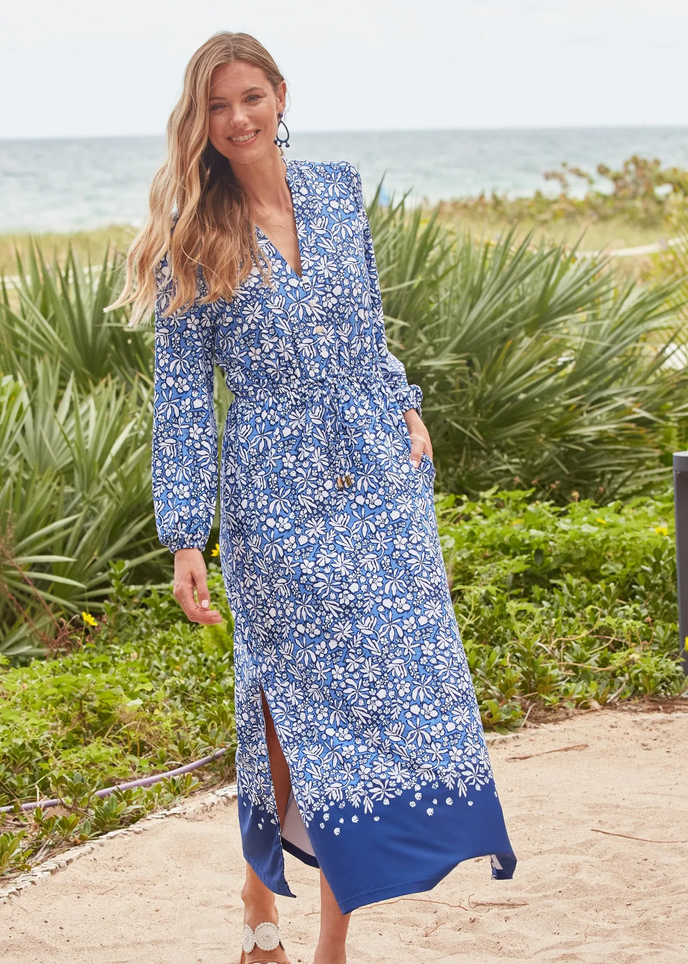Seaside Floral Button Down Maxi Dress