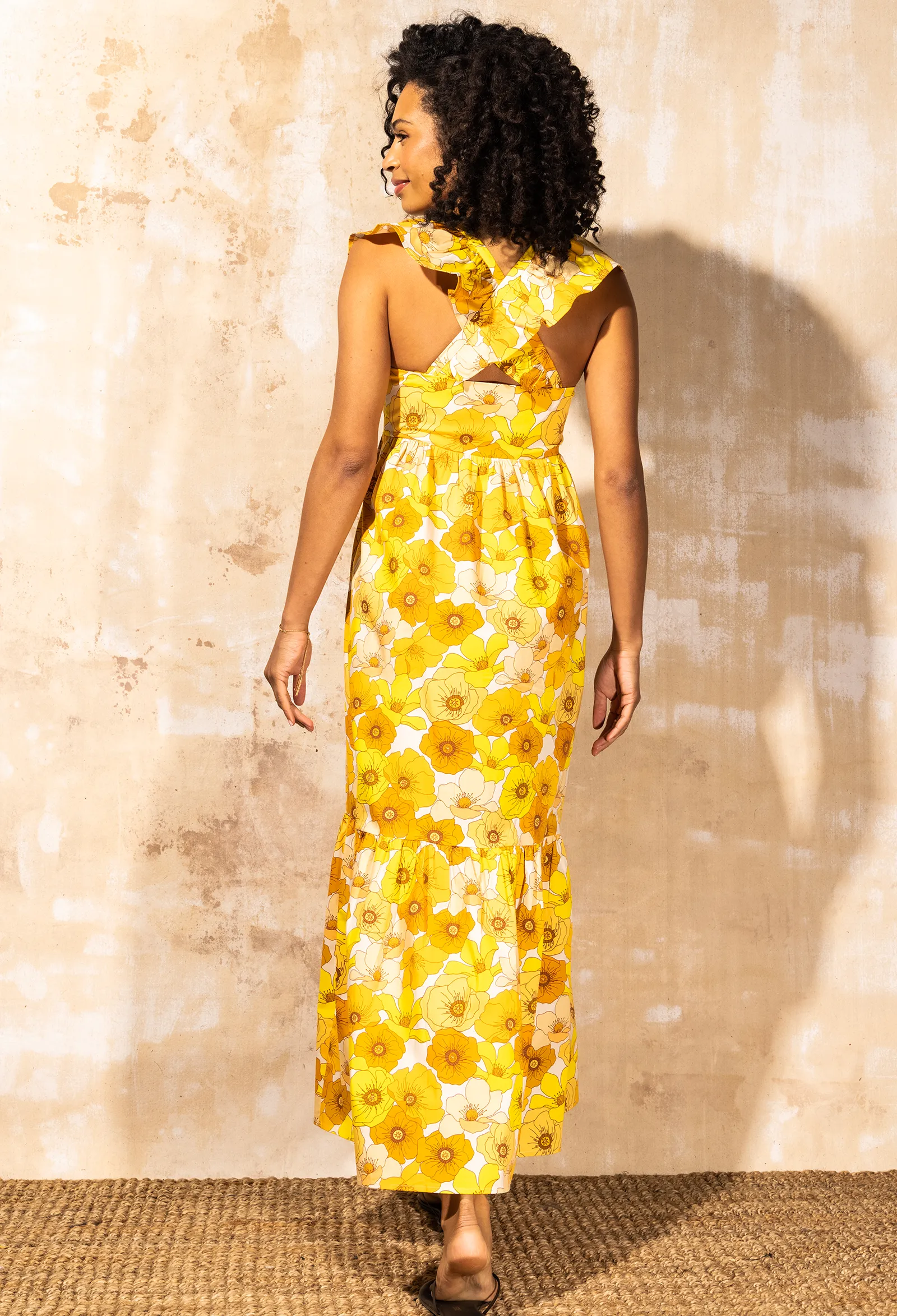 Serena - Ruffle V-Neck Maxi Dress - Sunset Floral | Sunset Floral