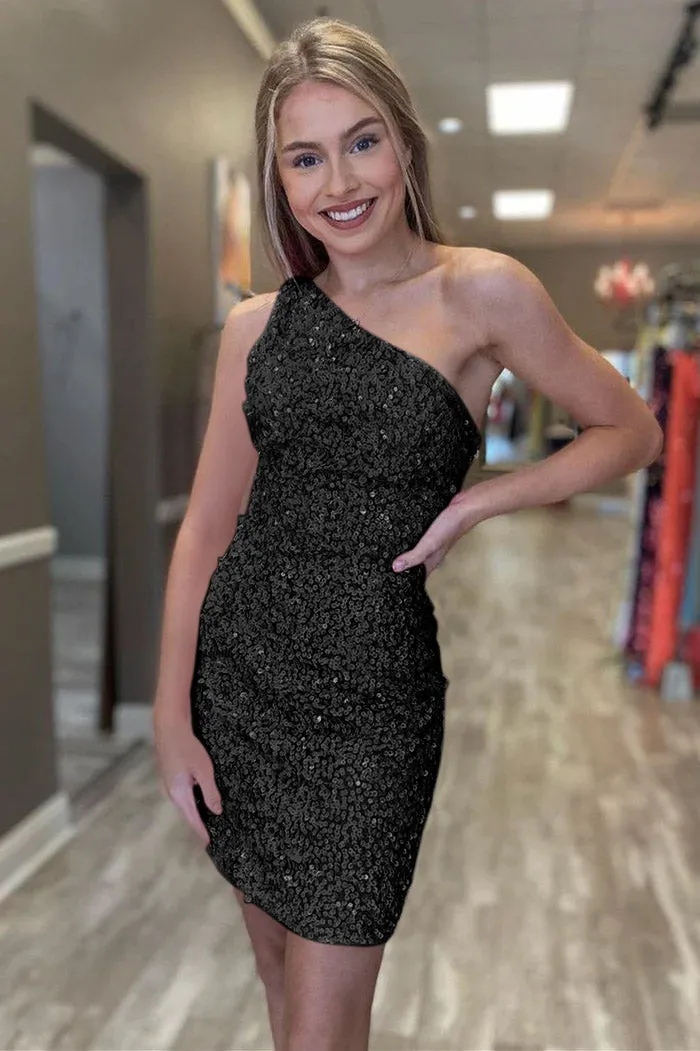 Sheath One Shoulder Sequins Homecoming Dress