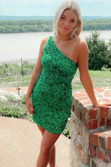 Sheath One Shoulder Sequins Homecoming Dress