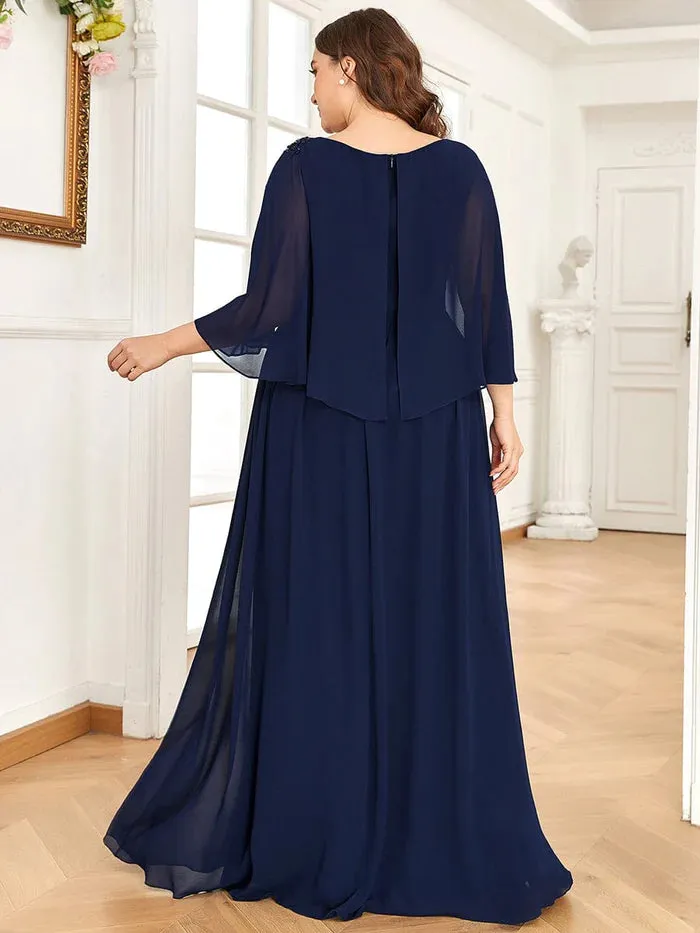 Sheer Bell Sleeve Capelet Maxi Mother of the Bride Dress