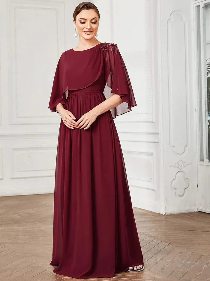 Sheer Bell Sleeve Capelet Maxi Mother of the Bride Dress