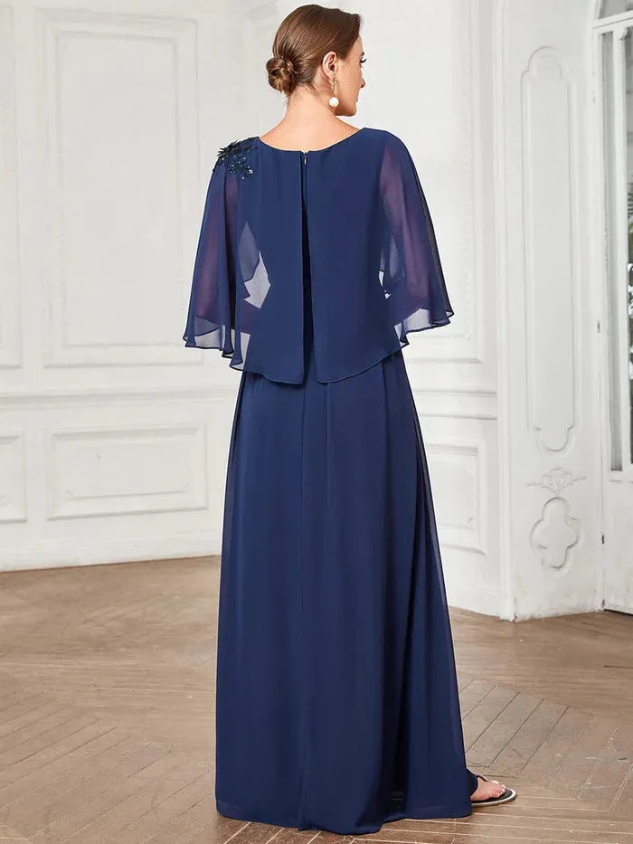 Sheer Bell Sleeve Capelet Maxi Mother of the Bride Dress