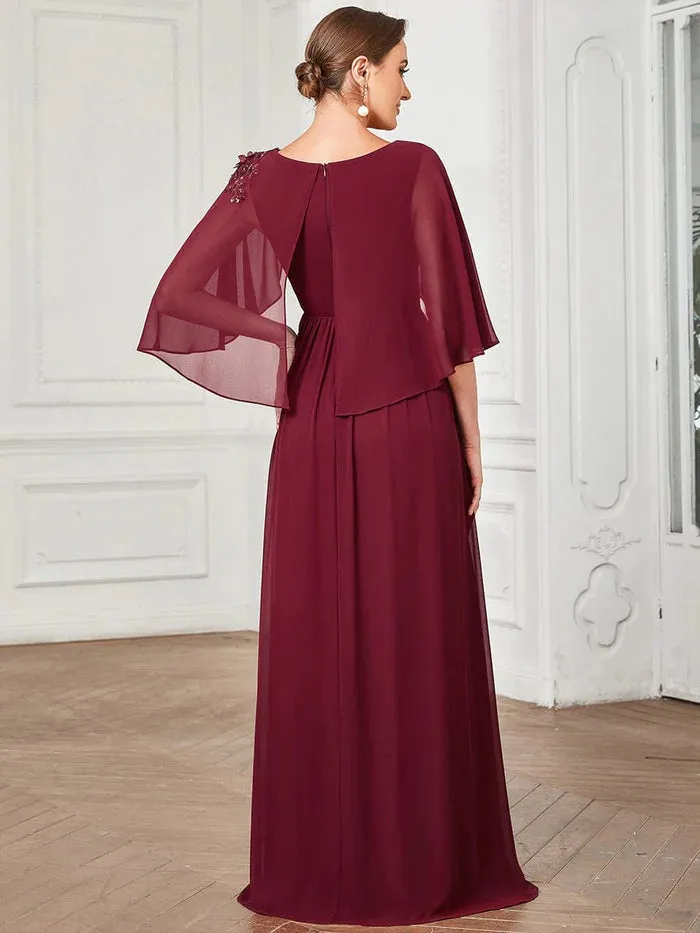Sheer Bell Sleeve Capelet Maxi Mother of the Bride Dress