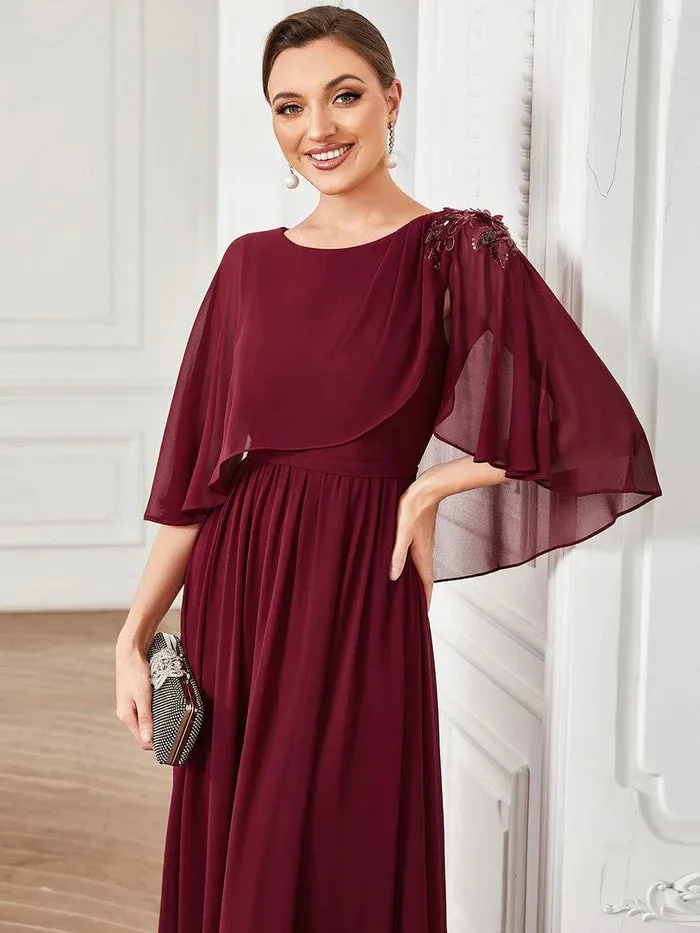 Sheer Bell Sleeve Capelet Maxi Mother of the Bride Dress