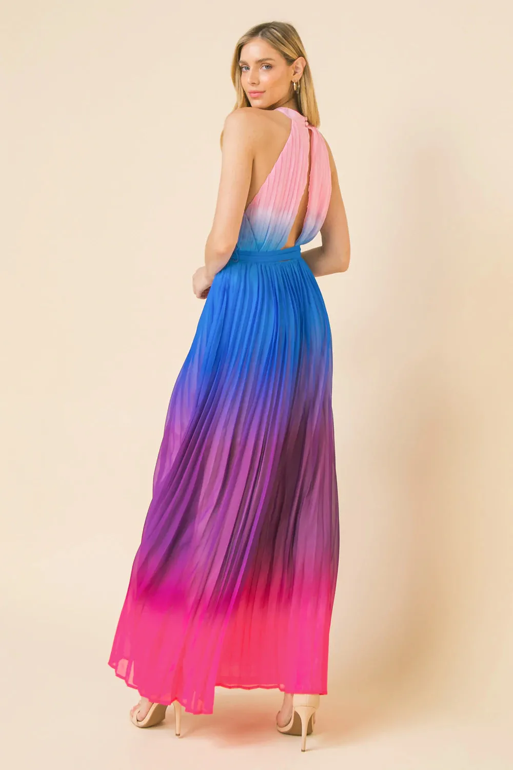 Sheer Pleated Ombre Maxi