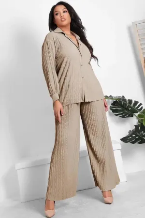 Shirred Texture Lazy Fit Shirt And Trouser Set