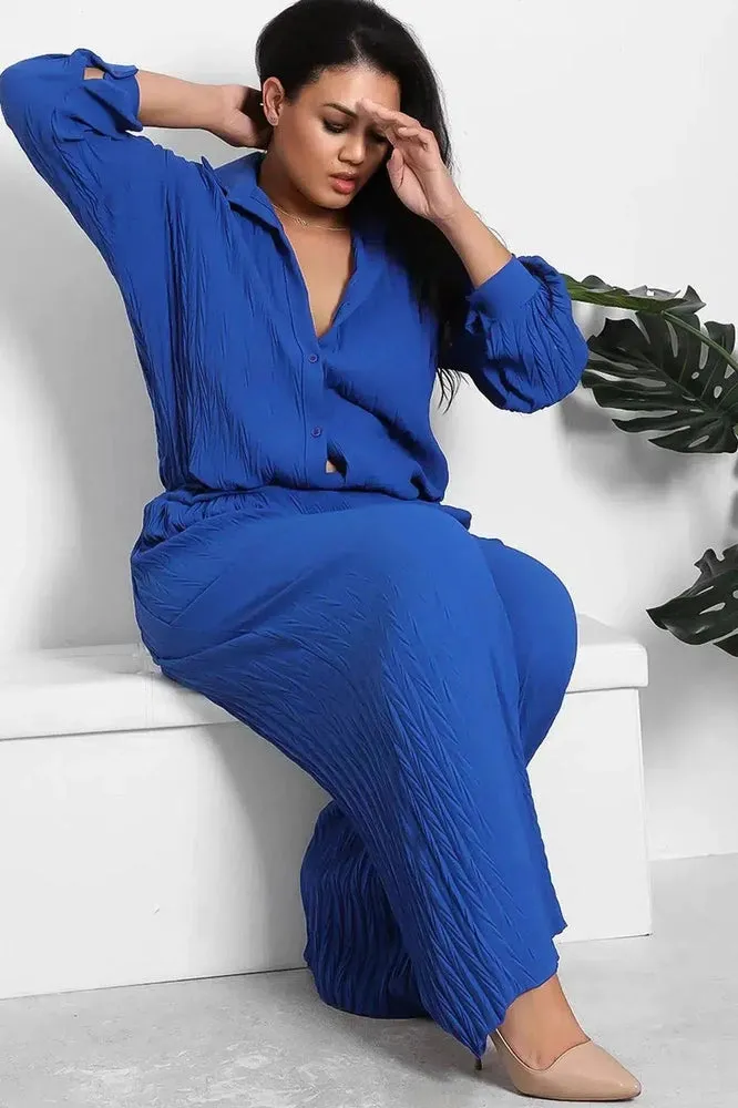 Shirred Texture Lazy Fit Shirt And Trouser Set