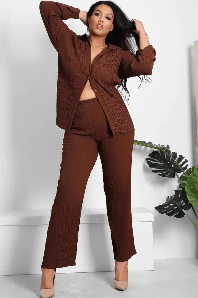 Shirred Texture Lazy Fit Shirt And Trouser Set