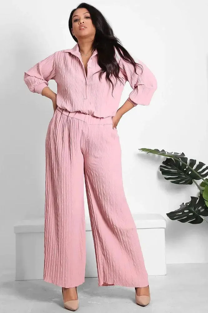 Shirred Texture Lazy Fit Shirt And Trouser Set