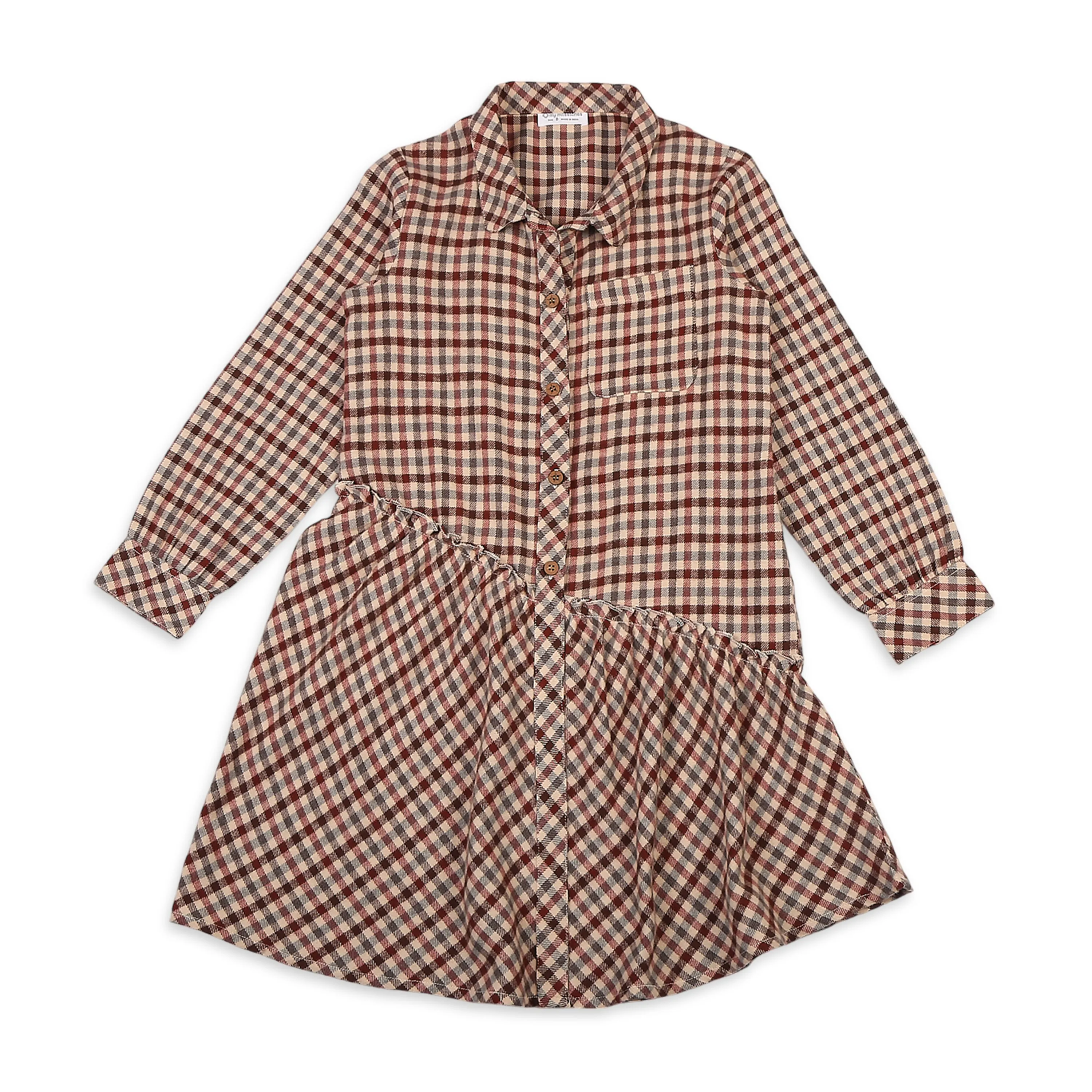 Shirt Dress With Exaggerated High Waist Asymetrical Tier
