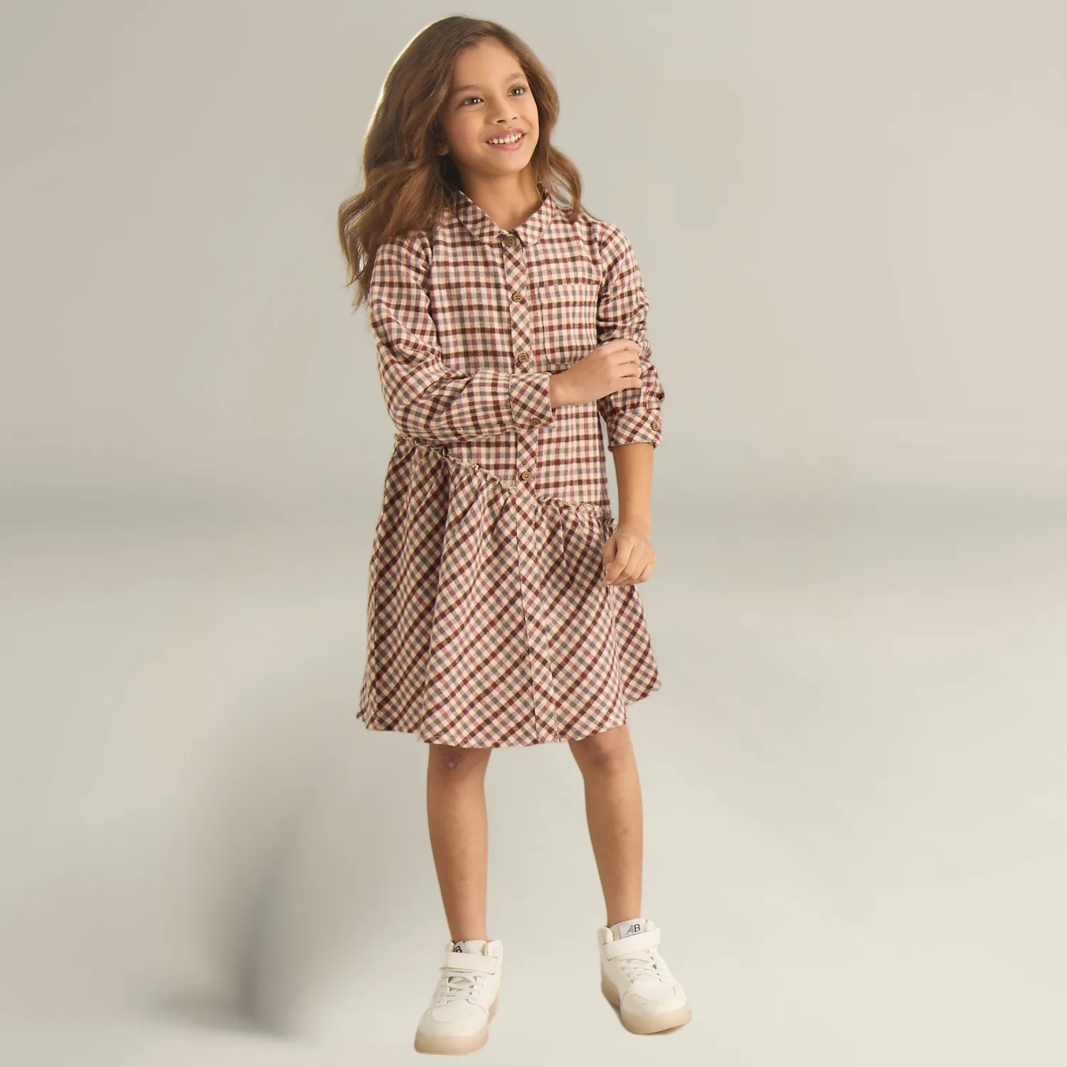 Shirt Dress With Exaggerated High Waist Asymetrical Tier