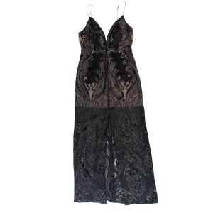 Shoestring Sequins Maxi Dress Black Nude SIZE 12