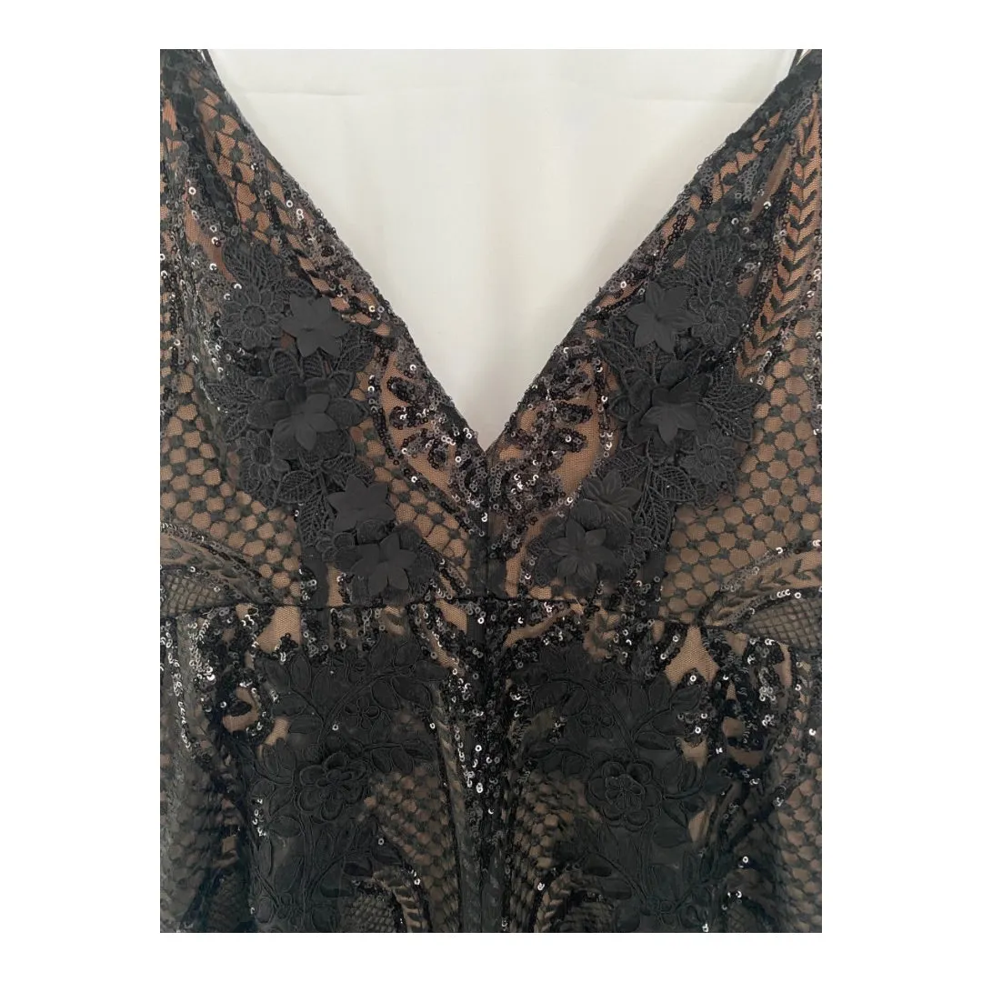 Shoestring Sequins Maxi Dress Black Nude SIZE 12