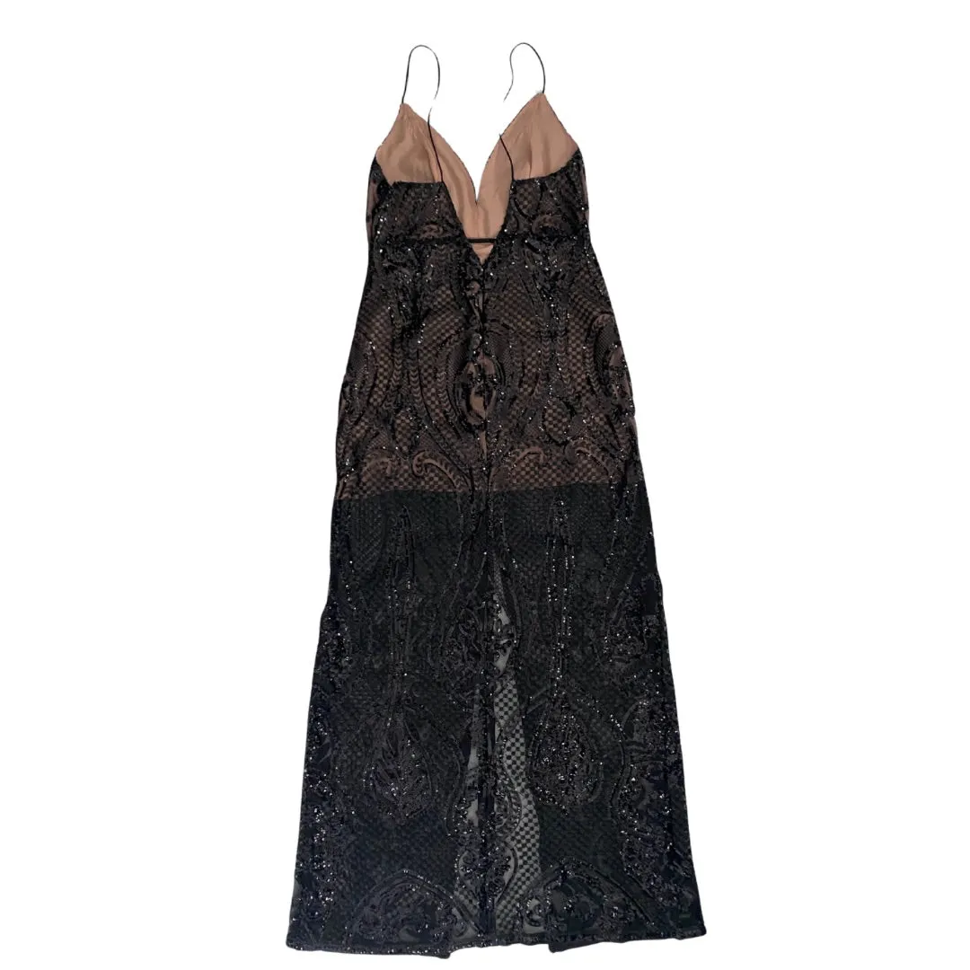 Shoestring Sequins Maxi Dress Black Nude SIZE 12