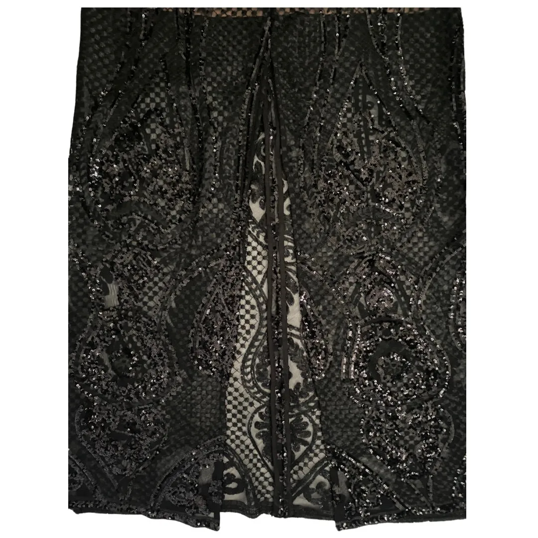 Shoestring Sequins Maxi Dress Black Nude SIZE 12