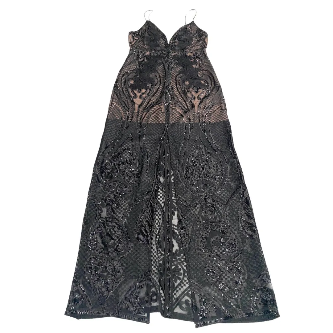 Shoestring Sequins Maxi Dress Black Nude SIZE 12
