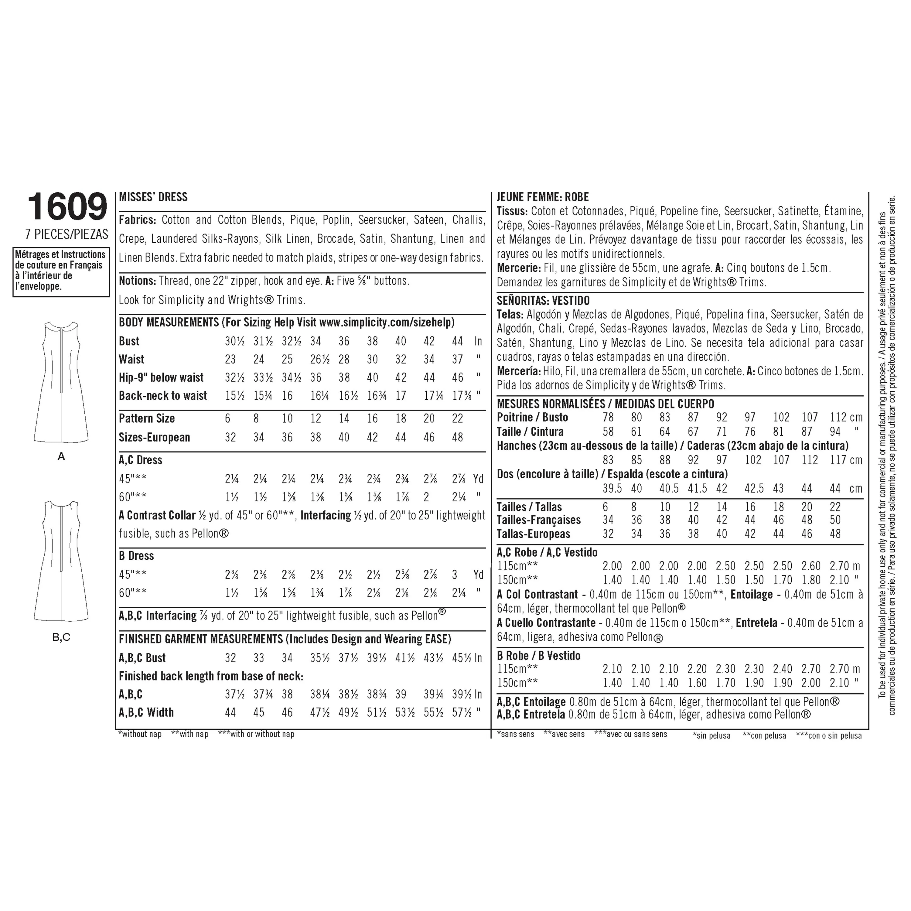 Simplicity Pattern 1609  Women's Jiffy 1960's Vintage Dress