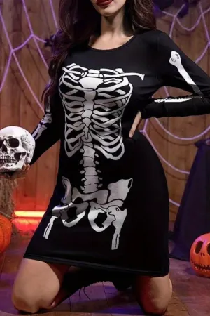 Skeleton Print Halloween Bodycon Dress