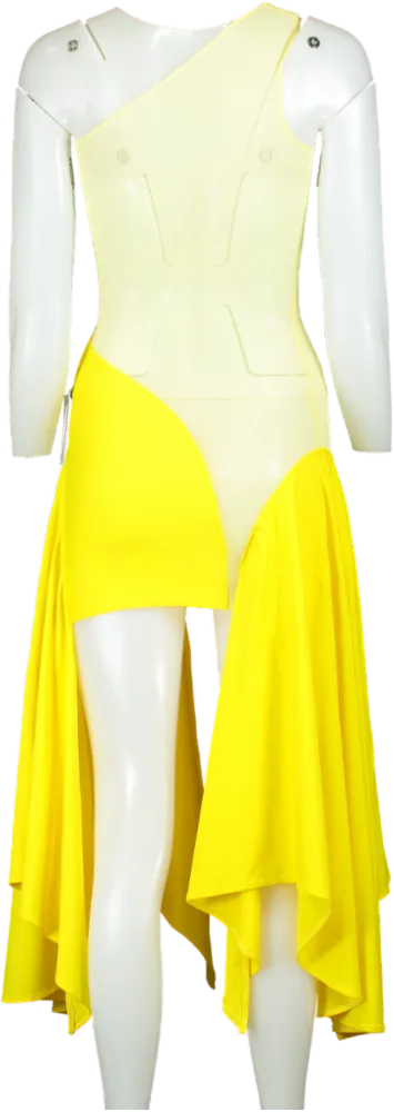 SKETCH-Y Yellow One Shoulder Asymmetric Dress UK S