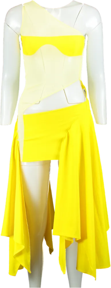 SKETCH-Y Yellow One Shoulder Asymmetric Dress UK S