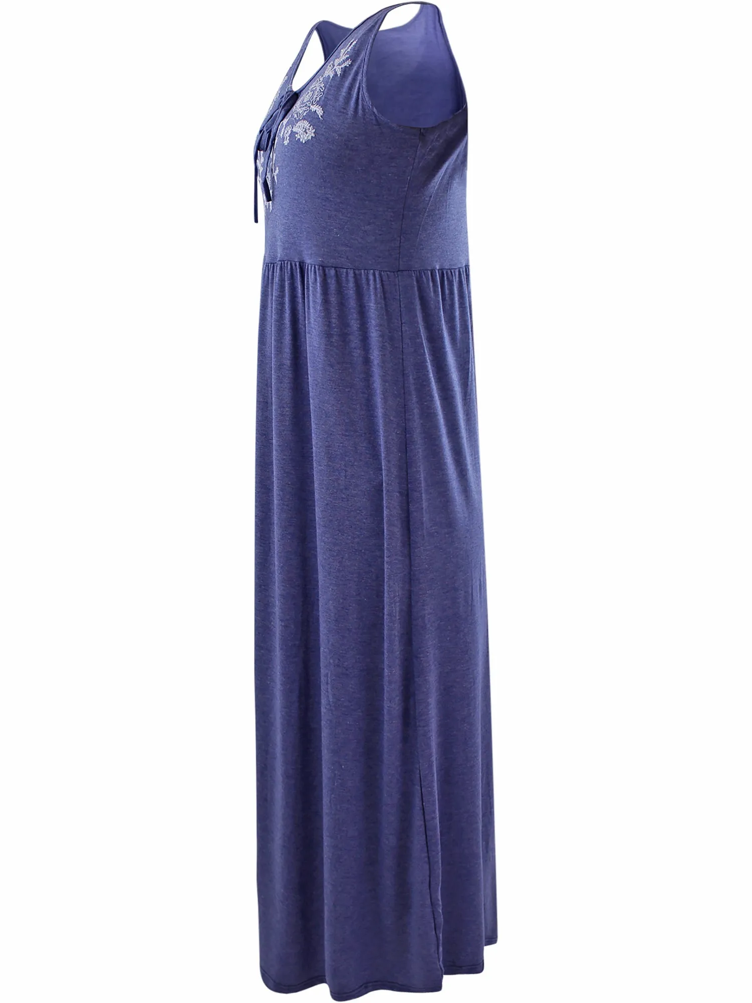 Sleeveless Embroidered Casual Maxi Sun Dress