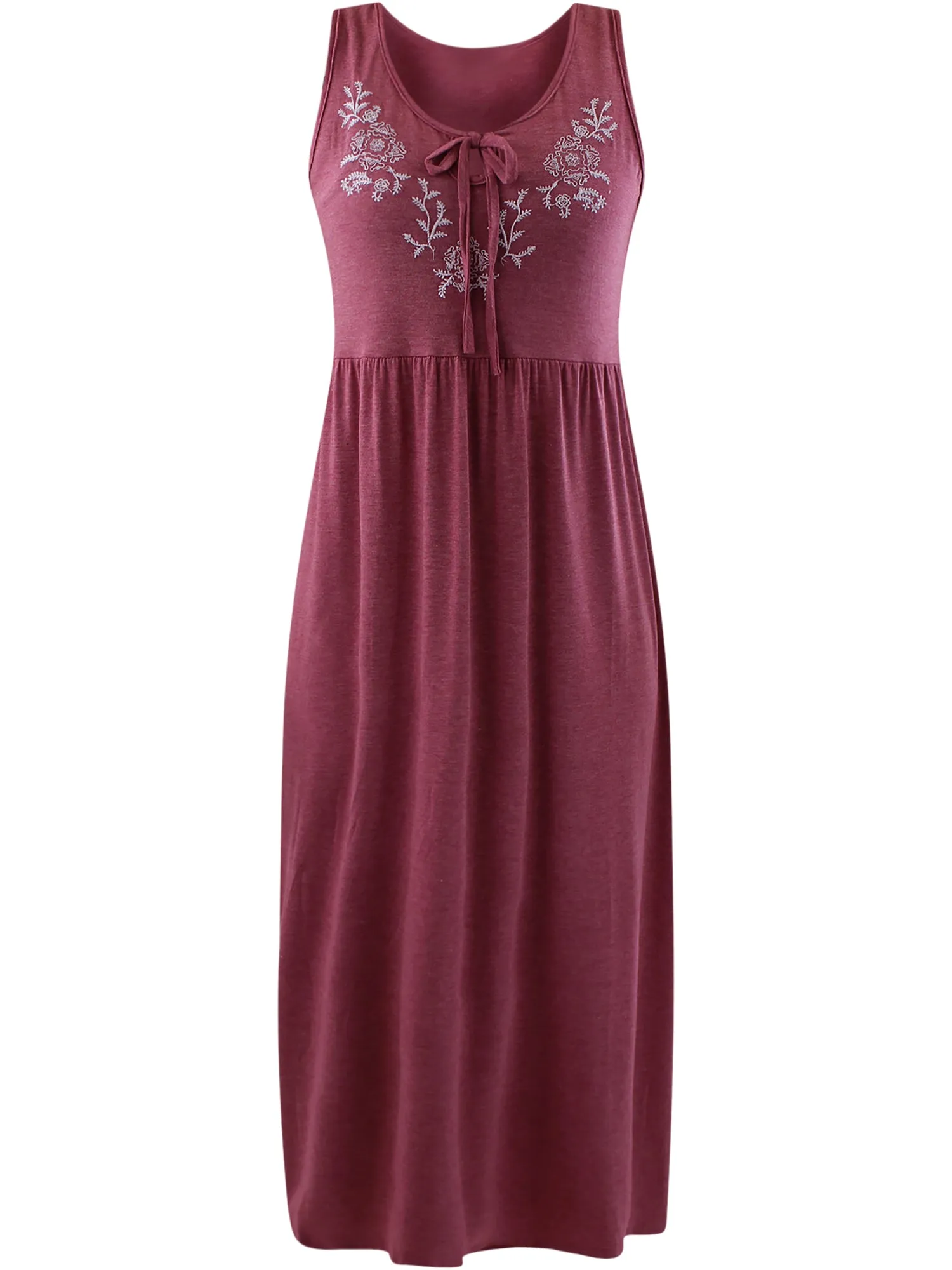 Sleeveless Embroidered Casual Maxi Sun Dress