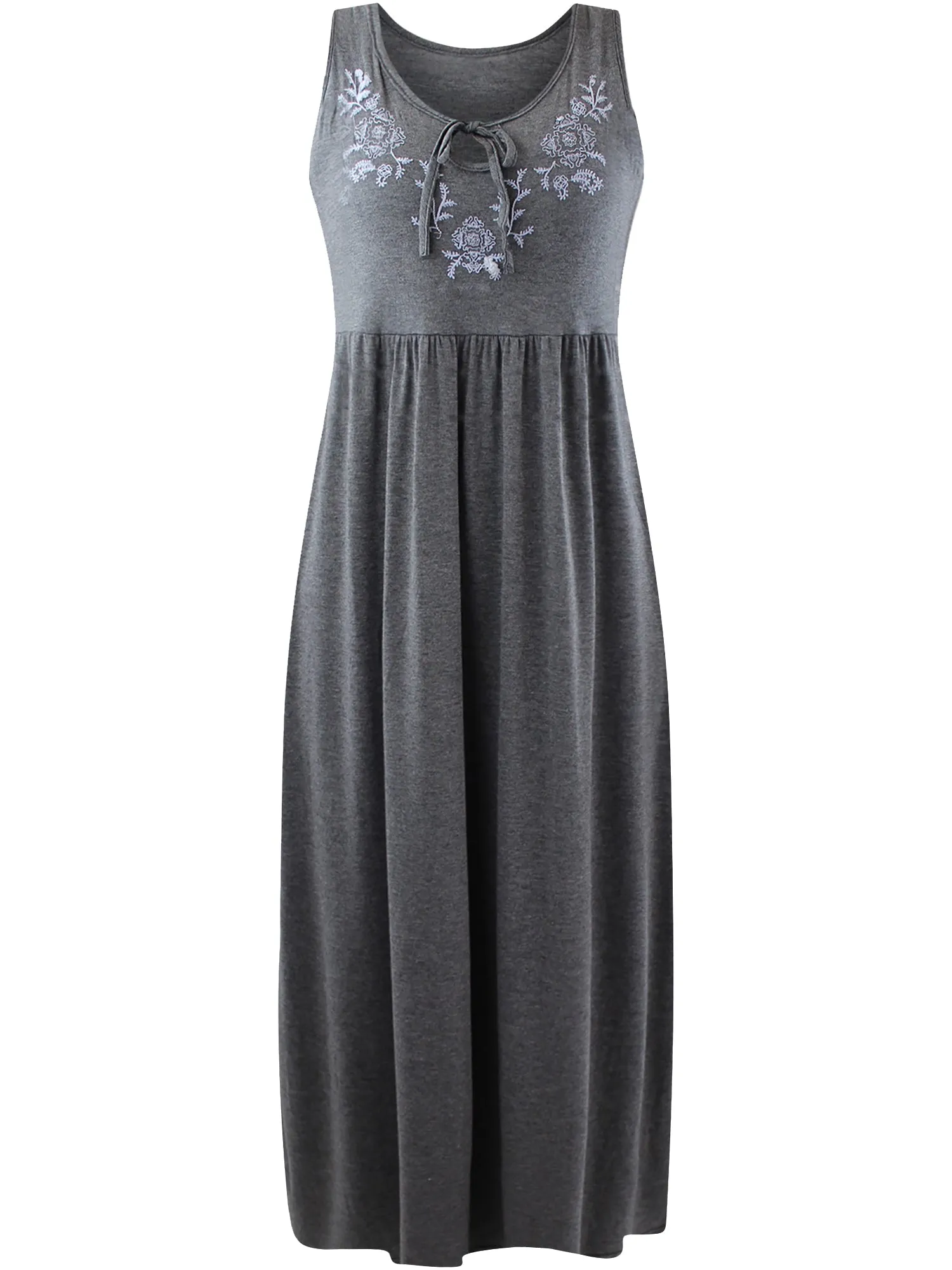 Sleeveless Embroidered Casual Maxi Sun Dress