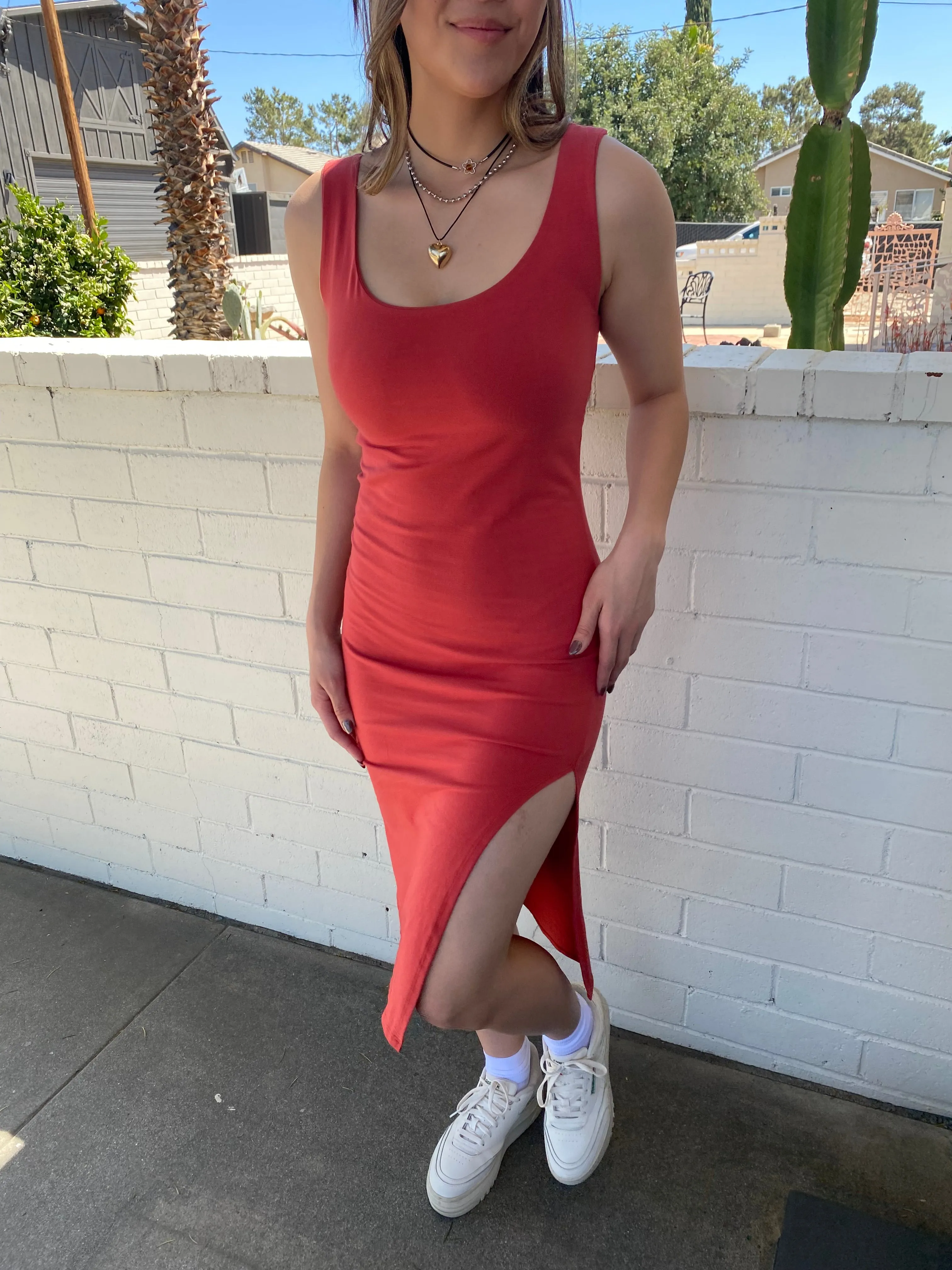 Sleeveless Side Slit Midi Dress