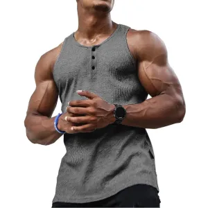Solid Color Henley Collar Tank Top