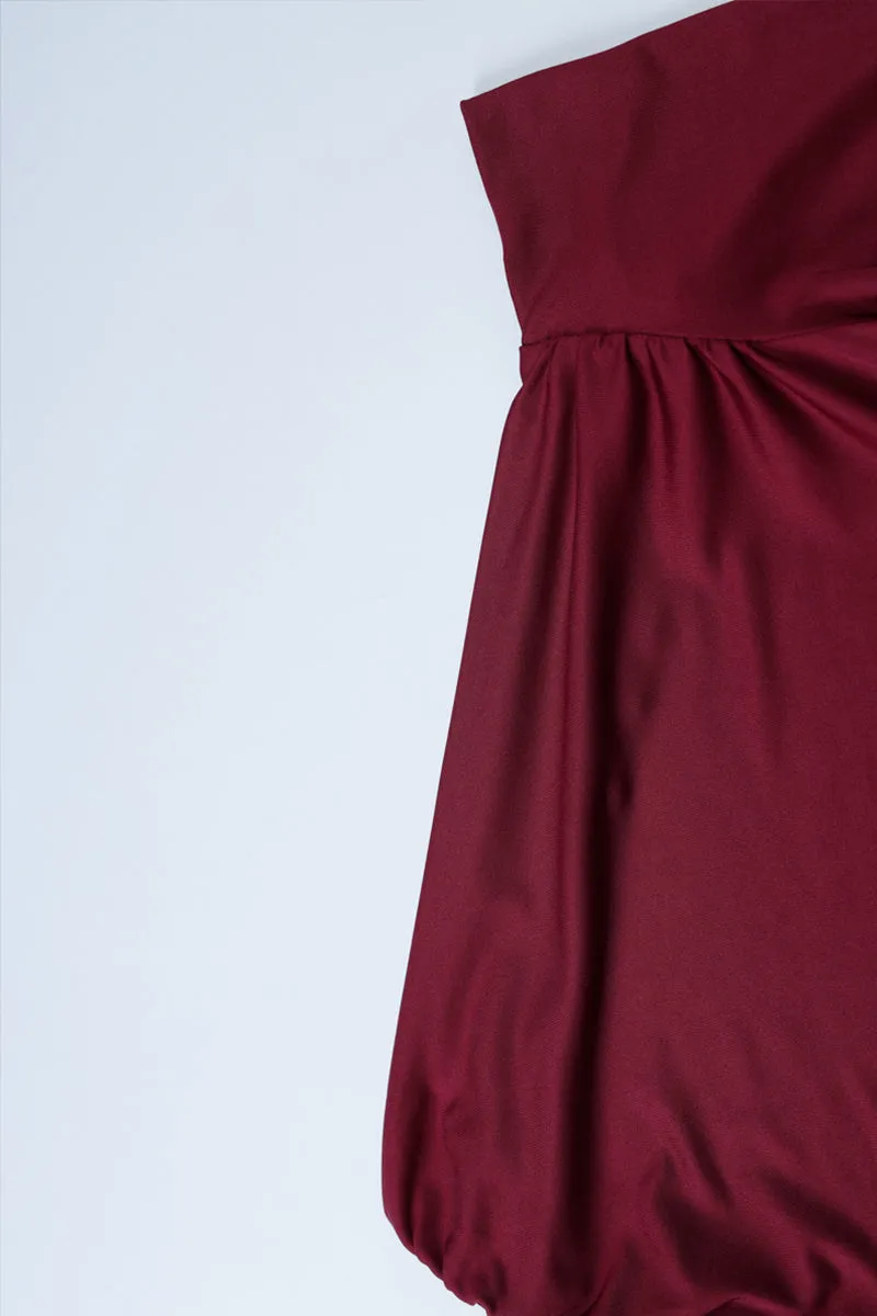 Solid Long Sleeve Slant Neck Ruched Mini Dress