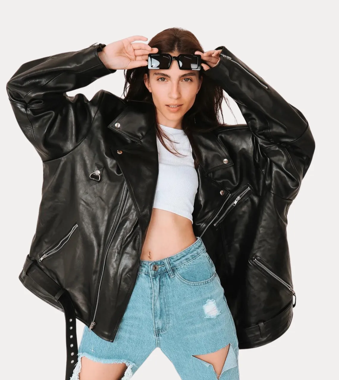 Sovanya Over-sized Women's Biker Leather Jacket